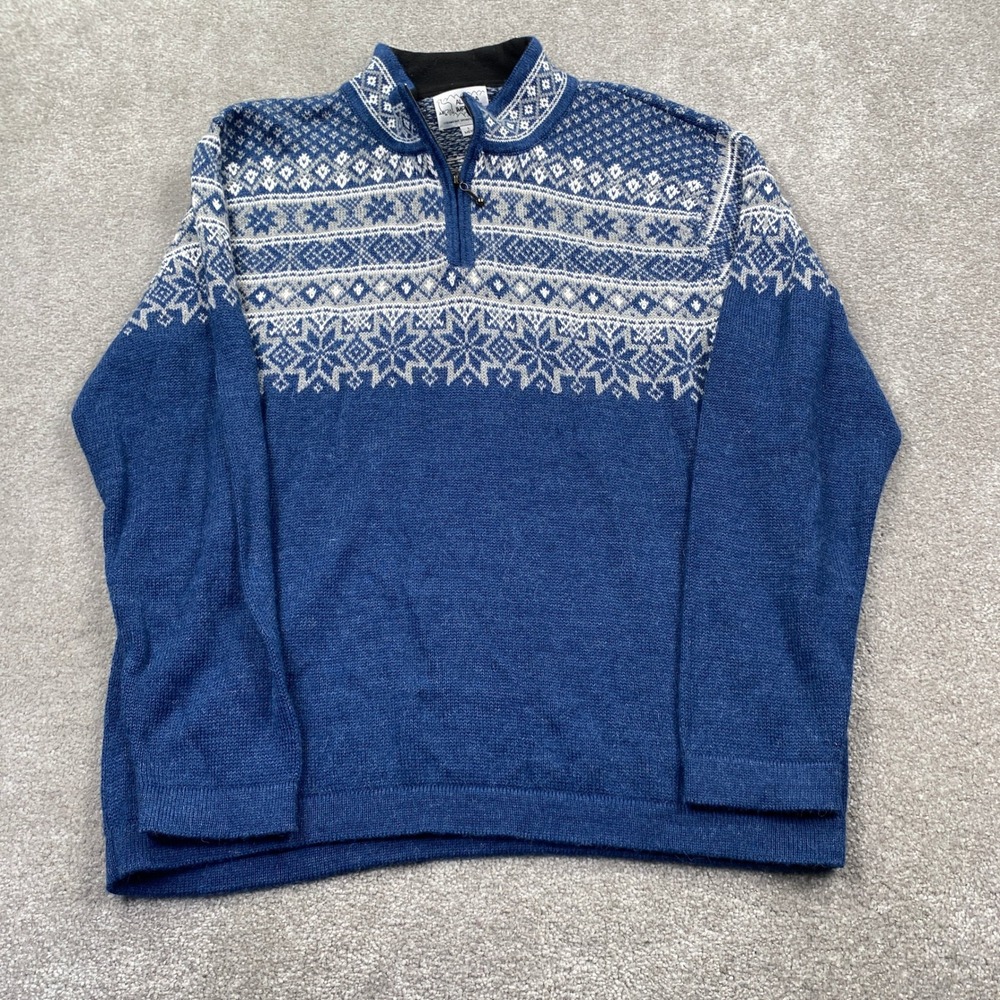 Alpaca Imports Pullover Sweater Mens L Blue Fair Isle Alpaca Wool Quarter Zip